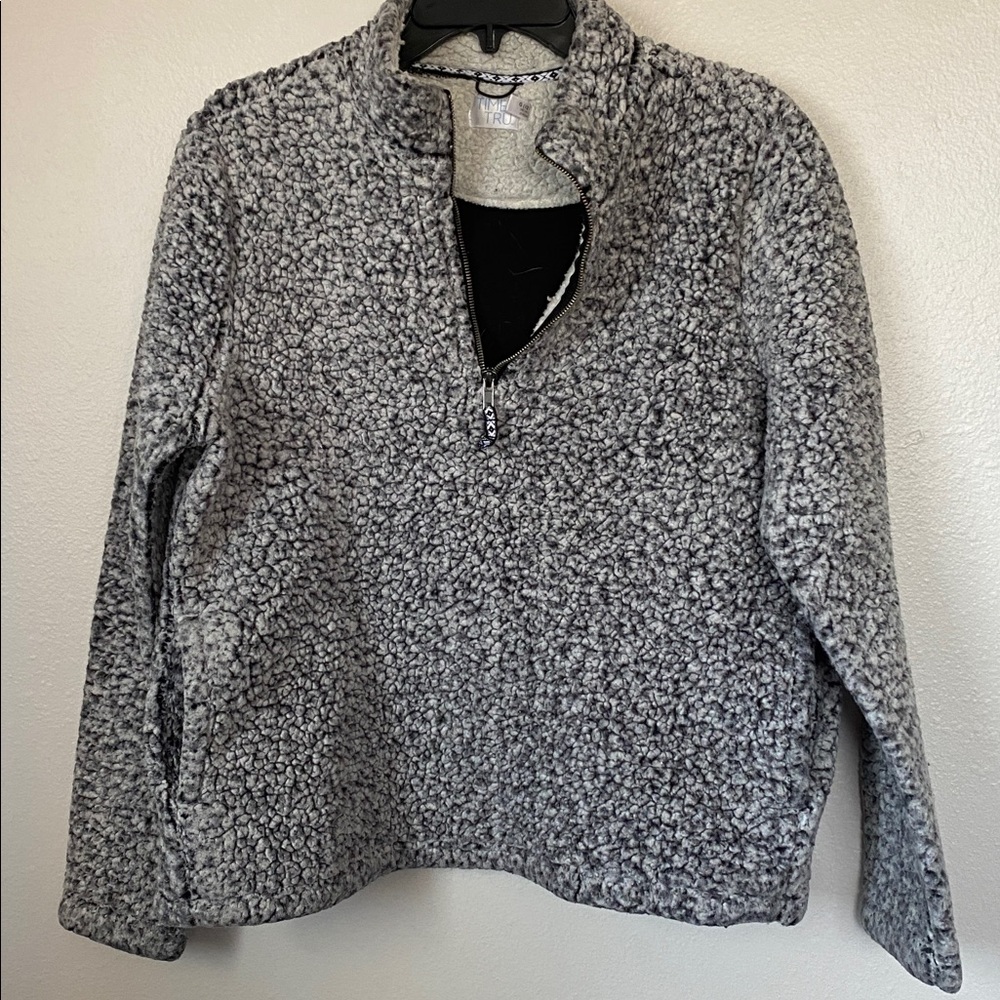 Black And White Sherpa Style Quarter Zip Jacket